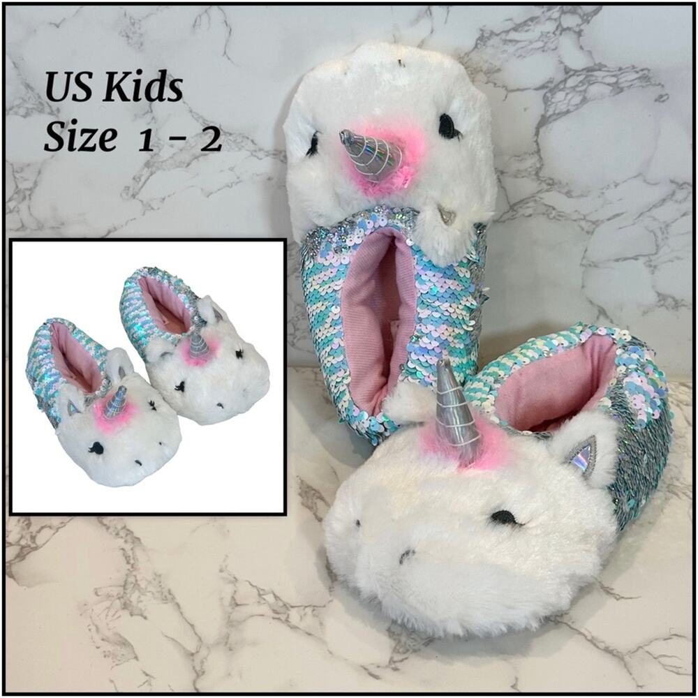 Capelli New York Little Girls Sequin Unicorn Slippers Size 1-2